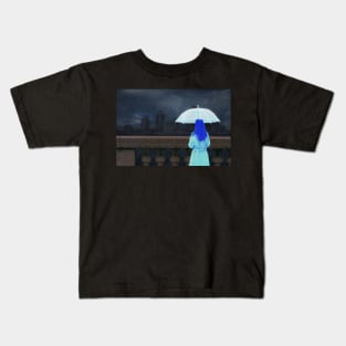 Hologram Girl in the Rain Kids T-Shirt